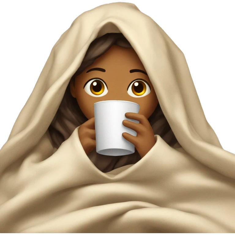 girl inside a blanket sipping coffee eyes closed emoji