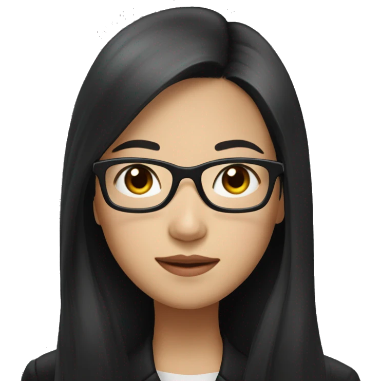 Asian girl with long black hair and glasses wearing black jacket emoji