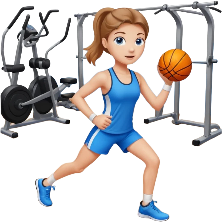 Sporty white girl with light brown hair and blue eyes playing sport at the gyp emoji