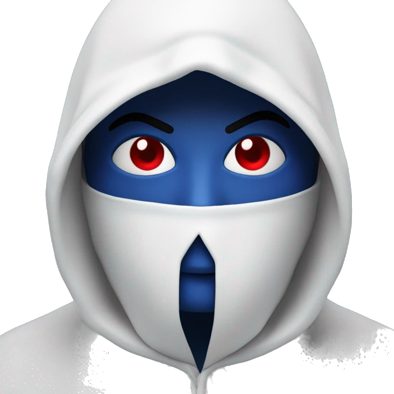 The logo shows a hooded figure split into blue and red halves with fierce eyes. Below is bold "GEPAI" text. Radiating lines add energy. For an emoji, focus on the hooded face and color split. emoji