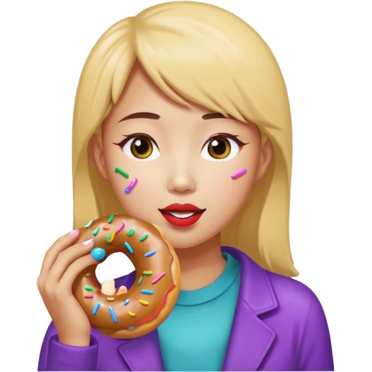 asian woman eating donut emoji