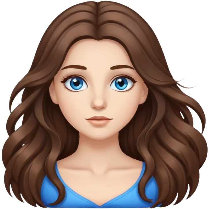 a white girl with long voluminous brunette hair and brown highlights and blue eyes with long eyelashes  emoji
