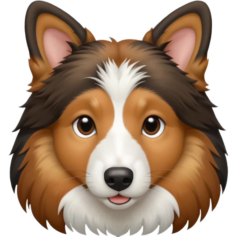tricolor shetland sheepdog head, color black, white and brown emoji