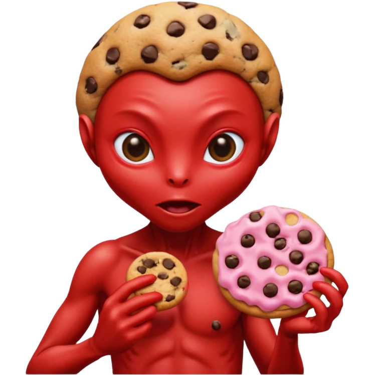 red alien eating cookie emoji