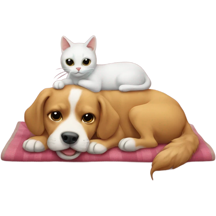Cat on dog on blanket emoji