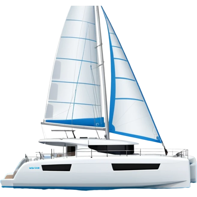 a lagoon 42 catamaran with no wording on the hull or anywhere on the boat  emoji