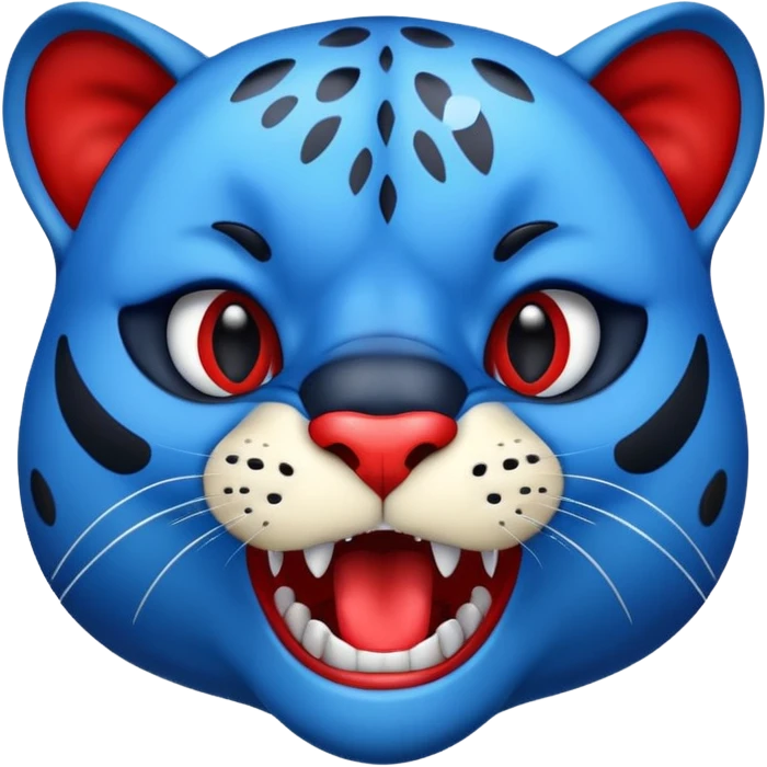 Half red half blue panther face with mouth open  emoji