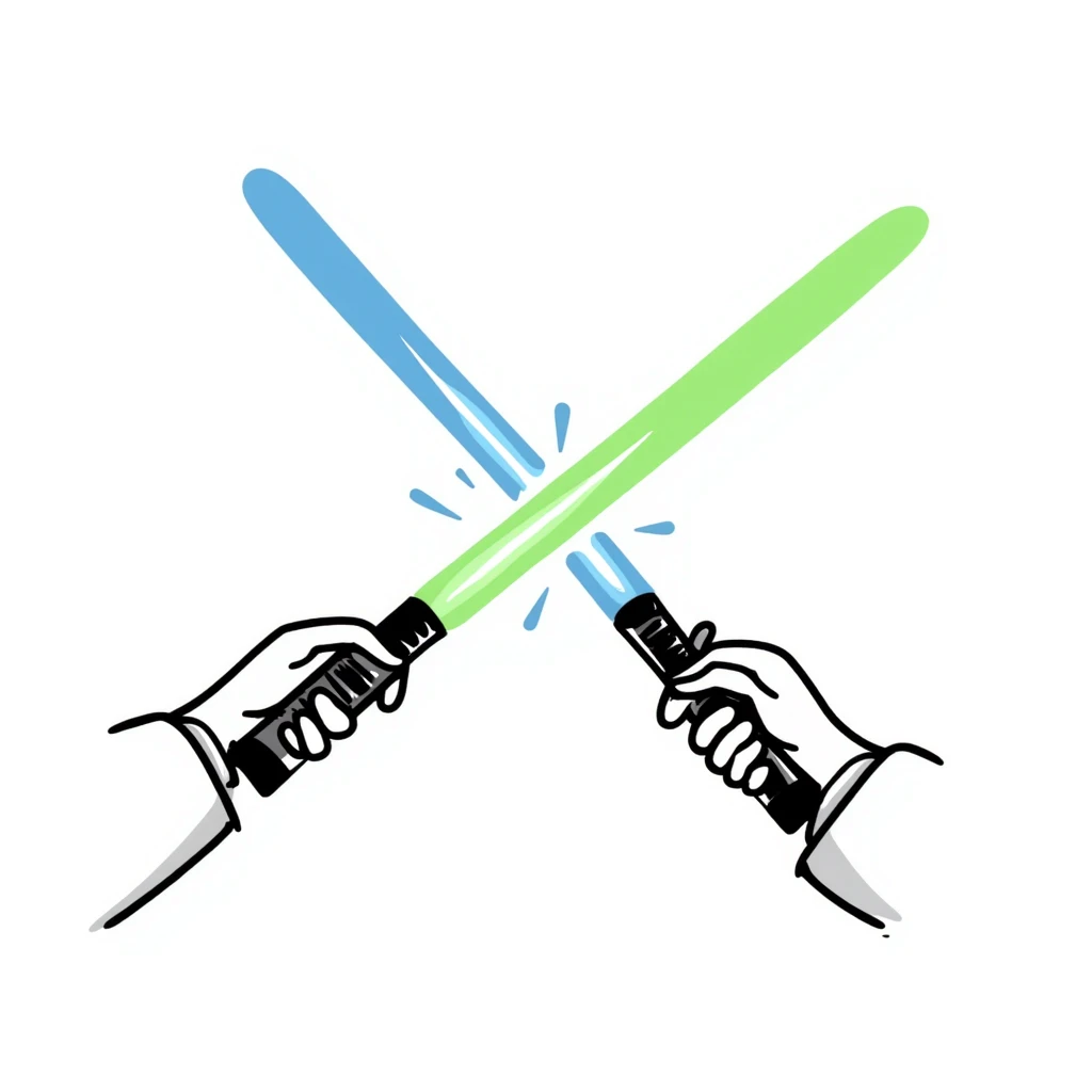 playful hand-drawn doodle of two lightsabers with motion lines emoji