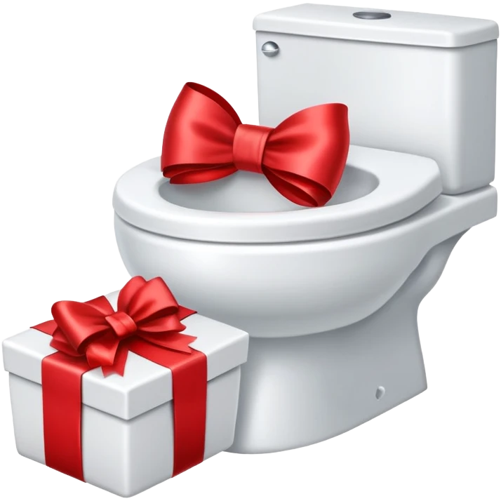 toilettes, avec un noeud rouge de papier cadeau sur la cuvette emoji