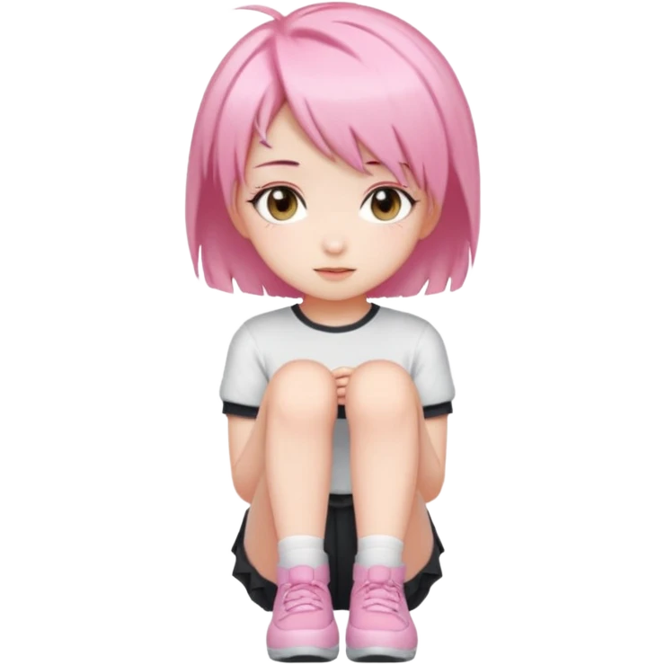 Cute white anime girl with short pink hair and pretty knee emoji