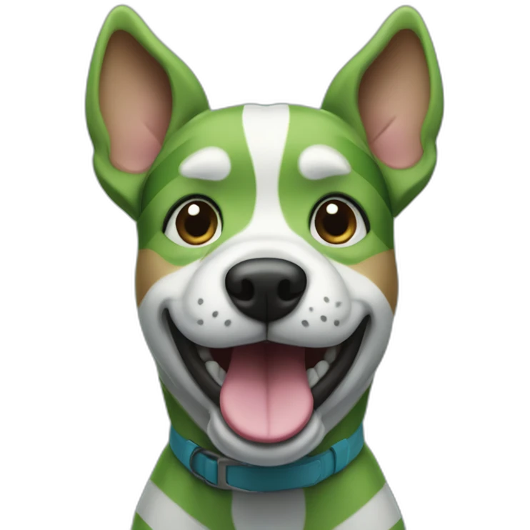 blue and green striped dog with tongue out smilinf emoji