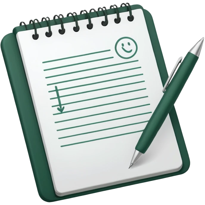 white paper with dark green and white pen, modern minimalism emoji
