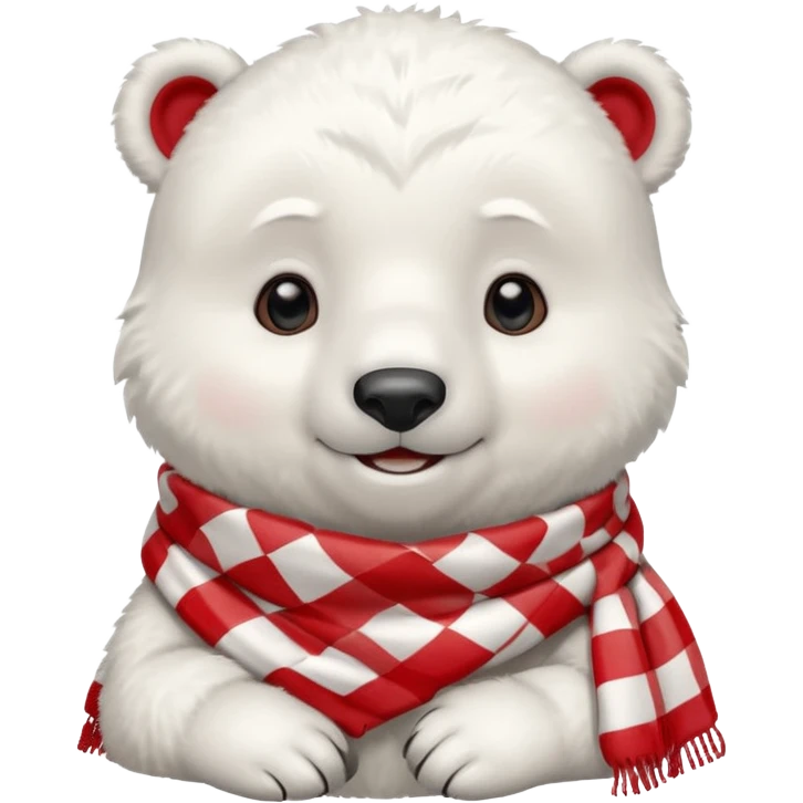 baby Polar Bear, smiling, wearing red Checkered Triangle scarf emoji