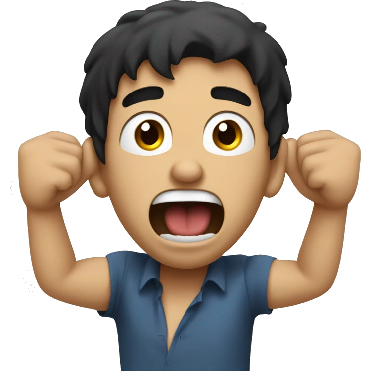 man with dark hair covers his ears and screams emoji