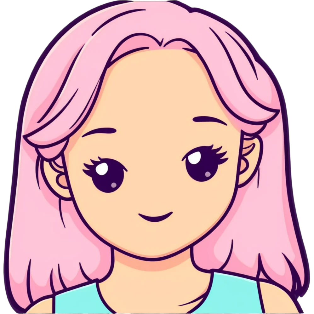 cute girl face in pastel colors, cartoonish emoji
