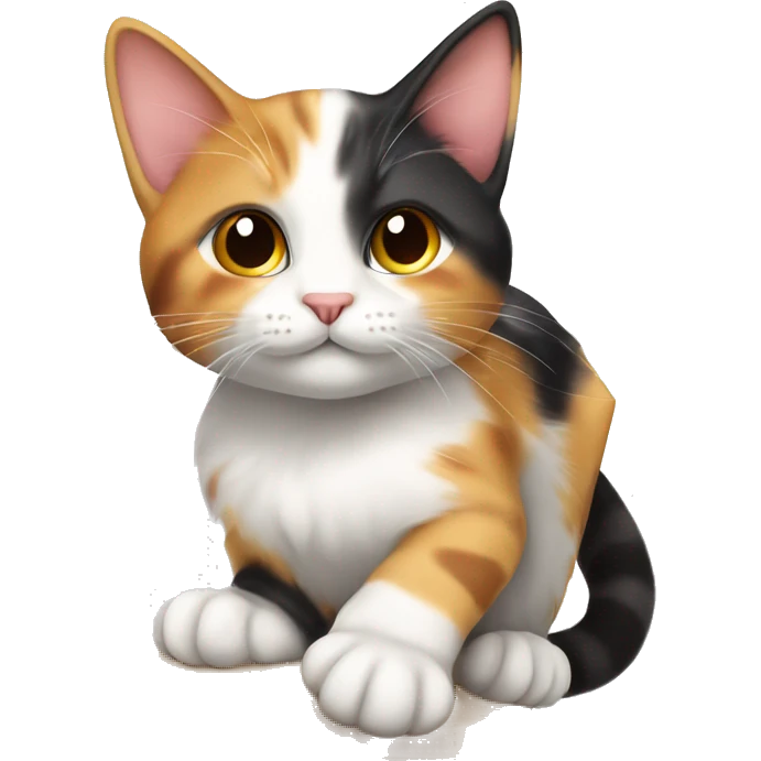 Cute calico cat climbing up a star emoji
