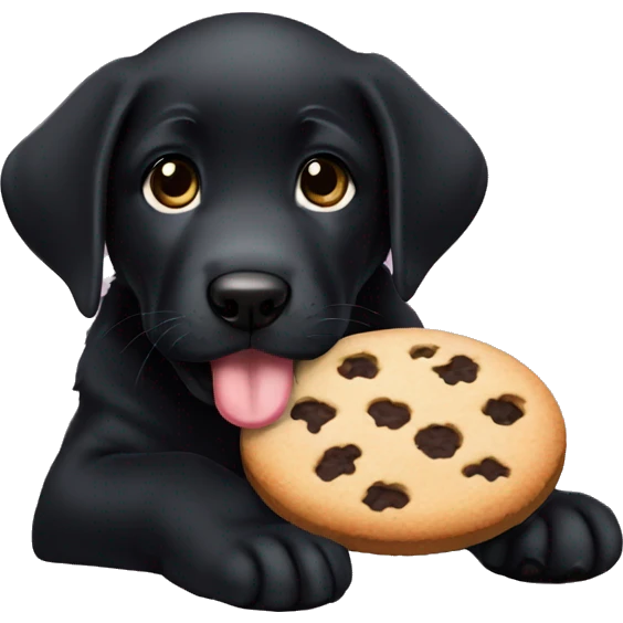 black labrador puppy eats cookie emoji