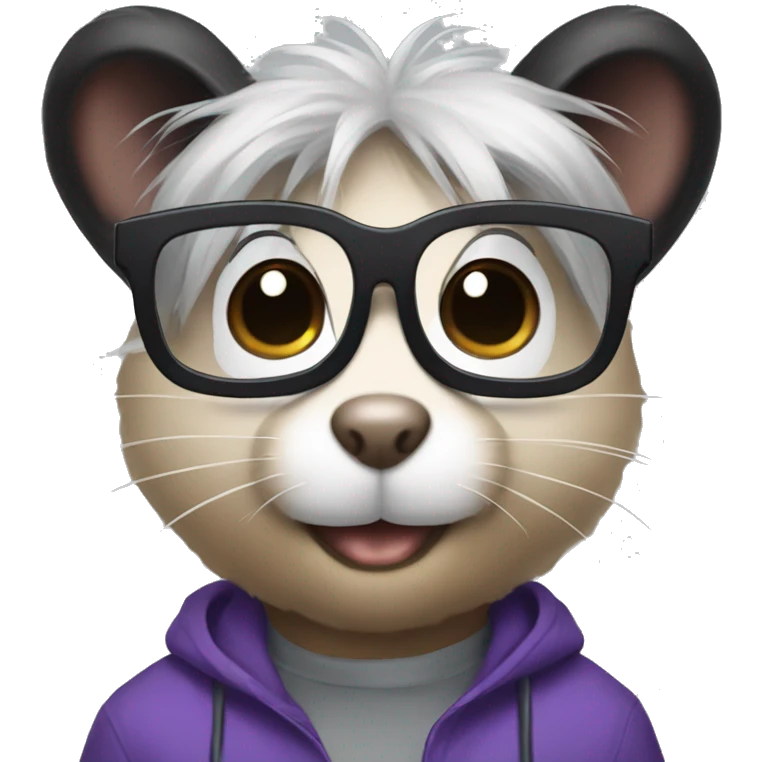 black hamster with woman black hair and glasses on his face emoji