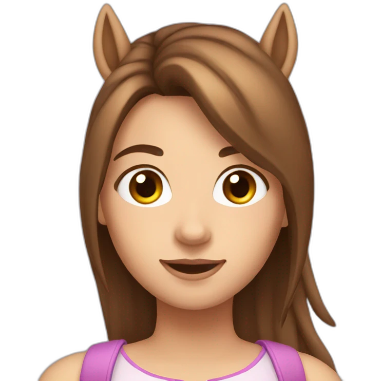 Girl with brown straight hair past shoulders and brown eyes riding a unicorn  emoji