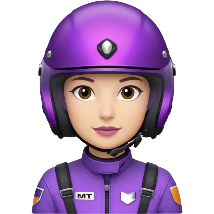 Créer un emoji avec une moto mt07 sport noir mate / violet iridescent très foncé, pare-brise de la moto violet. Avec une pilote dessus visière violet sombre visage caché . Avec fond arrière violet en arrière plan. emoji