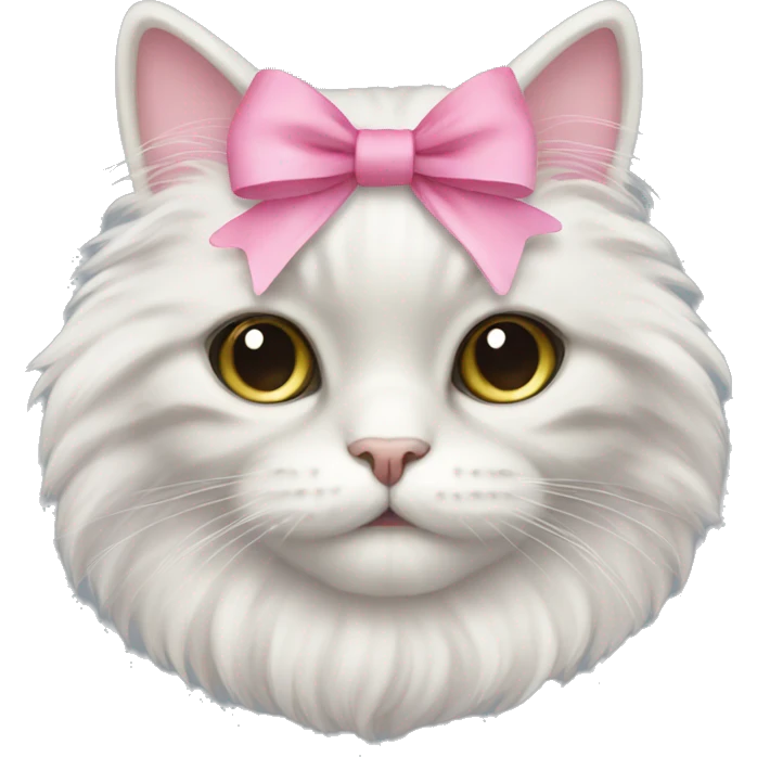 Cute fluffy cat with pink bow emoji