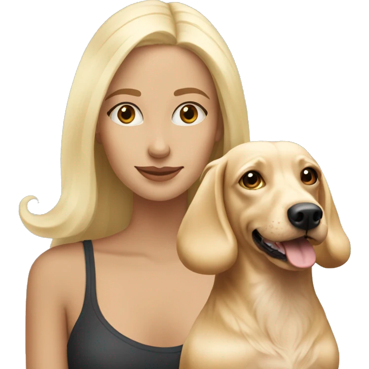 white blonde girl with blonde dachsund long haired dog emoji