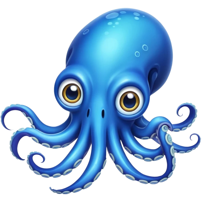 Vibrant blue squid with big eyes and tentacles emoji