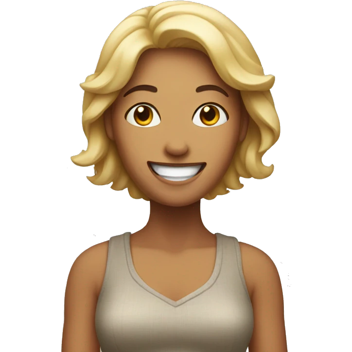 A woman with her arms raised and a wide smile emoji