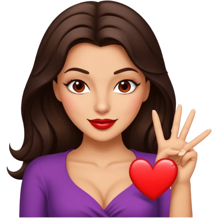 Naked beautiful femme fatale brunette winks and shows a "heart" gesture emoji