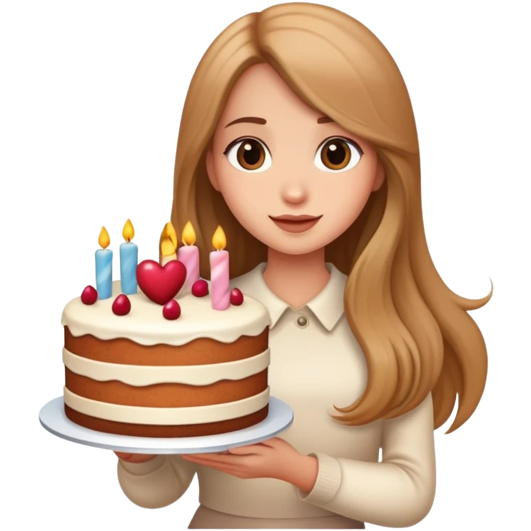 A beautiful girl with long hair holding a big cake emoji