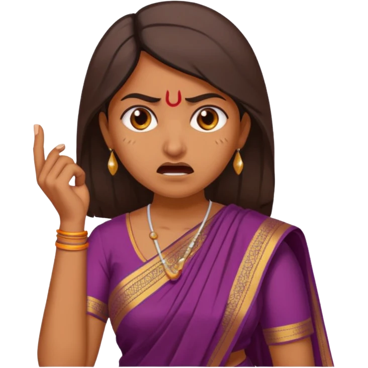 generate an indian female teacher calling. looking mad. Dressed in a saree emoji