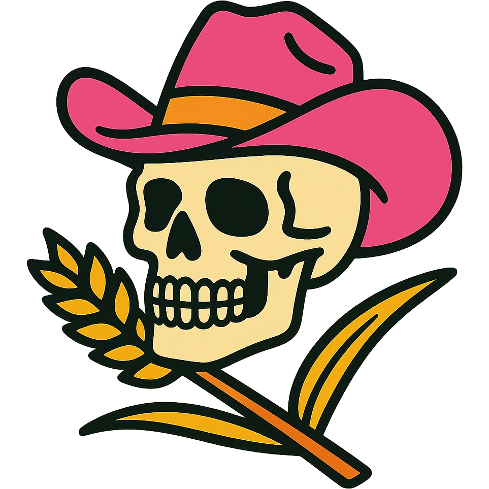 skull with pink cowboy hat and wheat emoji