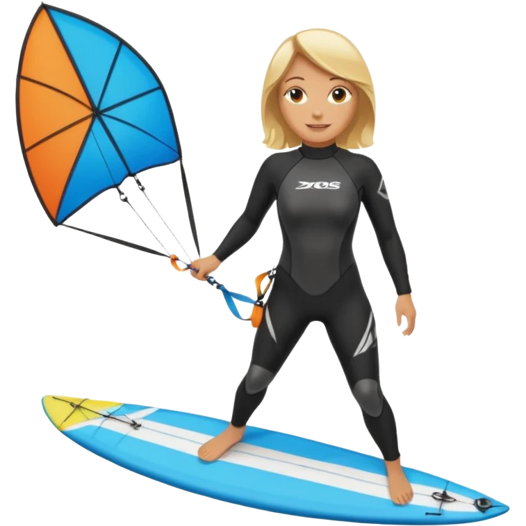 Kiteboarding blond ladie showing kite and board emoji