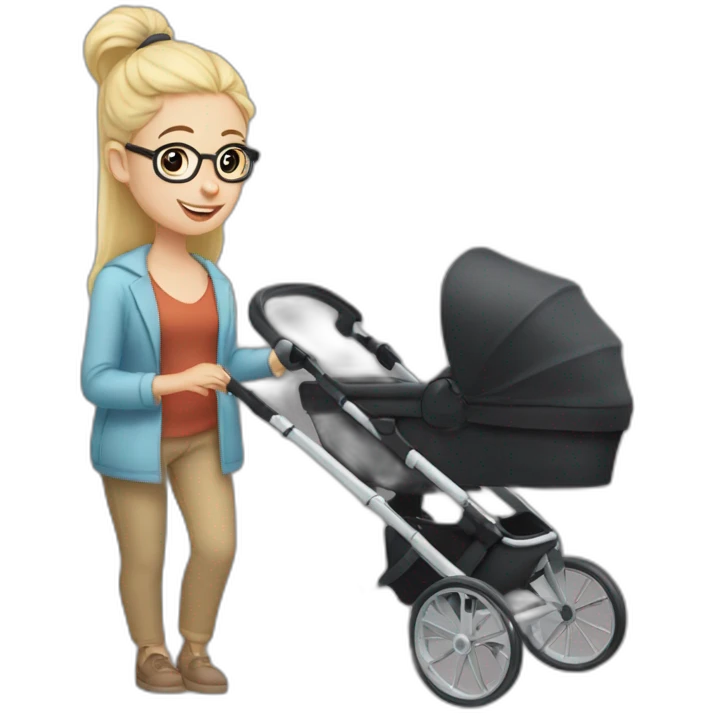 Black haired man with beard and glasses pushing buggy with blonde baby emoji
