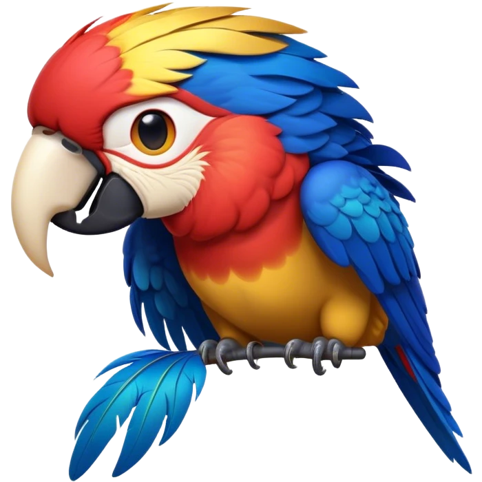 Cinematic Realistic Noble Macaw Portrait Emoji, Poised and majestic, with a robust, vibrant build and meticulously detailed plumage in scarlet, deep blue, and touches of gold, a strong, curved beak and piercing, intelligent eyes, rendered with lifelike feather texture and natural lighting, high shine, commanding and regal, styled with an air of tropical authority, focused and attentive, soft glowing outline, capturing the essence of a watchful and confident macaw that appears ready to soar out of the screen with effortless splendor! emoji