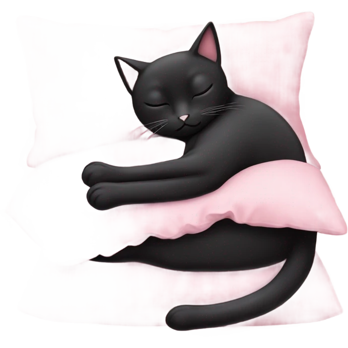 Black cat sleeping in a pink pillow emoji