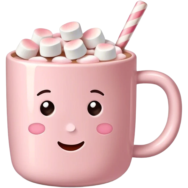Light Pink mug of hot chocolate with marshmallows NO FACE emoji