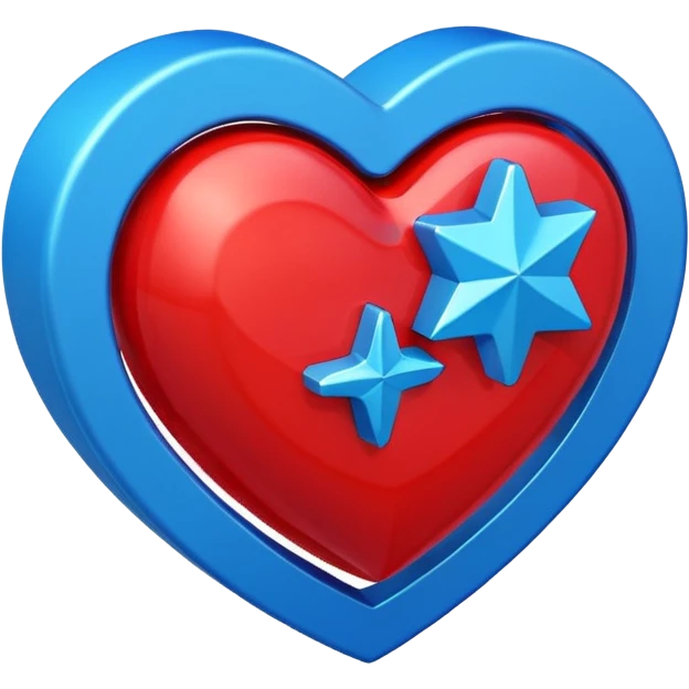 A blocky geometric red 3D heart with a bright blue star inside emoji