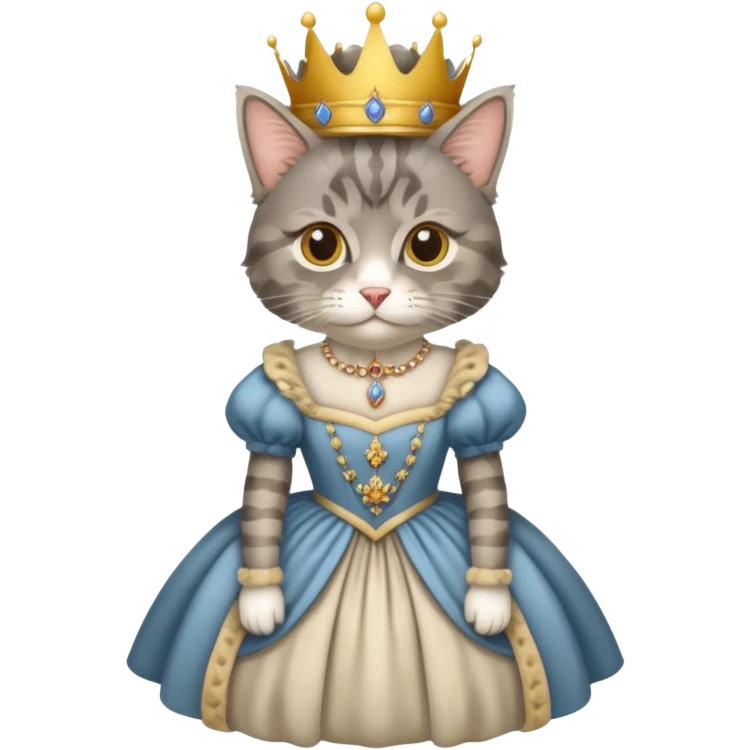 Fluffy grey and tan tabby maincoon cat dressed like the queen of England emoji