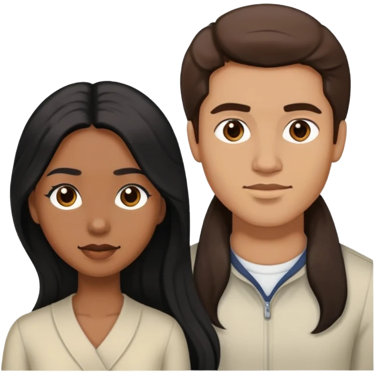 Man with light skin, brown hair and light skin with a  woman with long  black hair and brown skin emoji