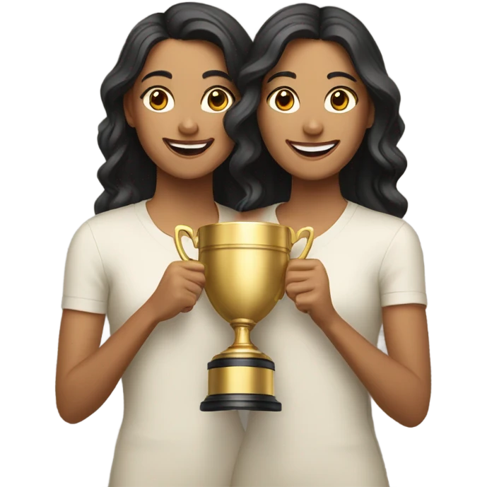 2 Latina sisters holding a gold trophy together emoji