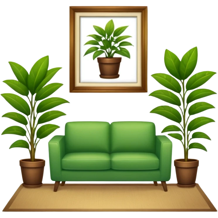 decorated living room with a plant and picture frame emoji