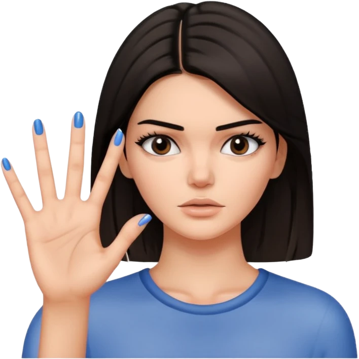 kendall jenner looking anoyed and showing one palm which is small signalising stop emoji