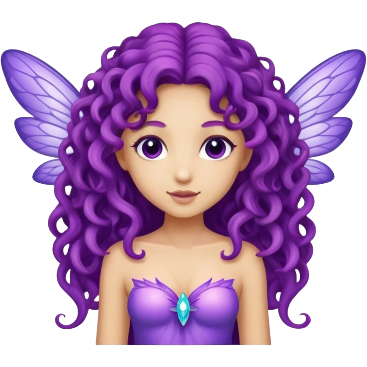 purple fairy, long curly hair, wings emoji