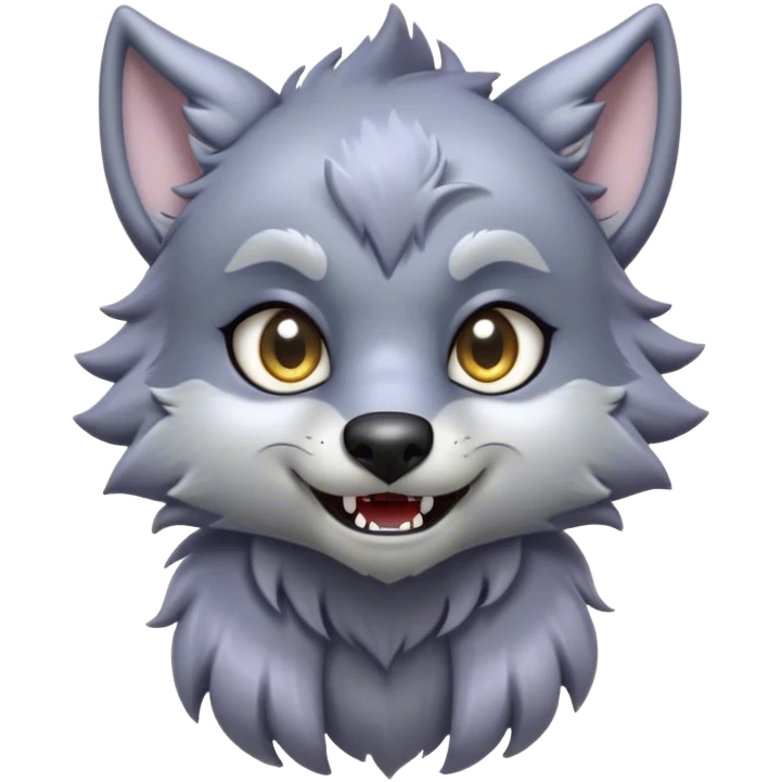 Cinematic Cute Werewolf Portrait Emoji, with a cuddly, miniature lupine form in soft moonlit grays and silvers, featuring oversized sparkling eyes and a sweet, endearing snarl, simplified yet irresistibly adorable, highly detailed with a gentle glowing outline that captures the playful, heartwarming essence of a little werewolf! emoji