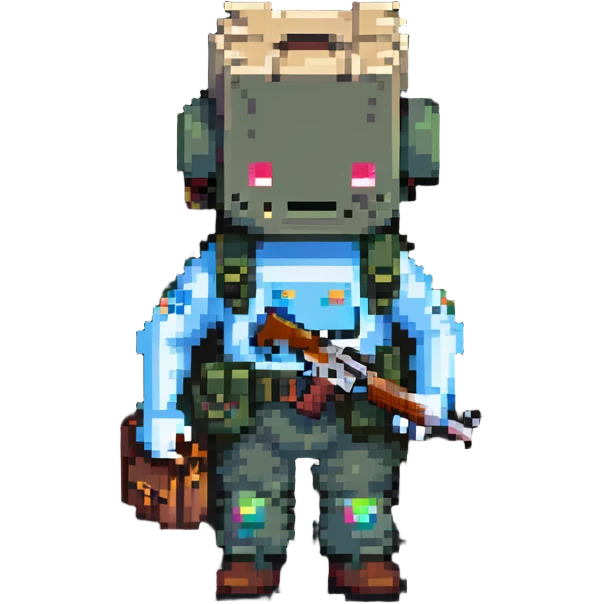 cartoon character with bag on head holding a gun full body emoji