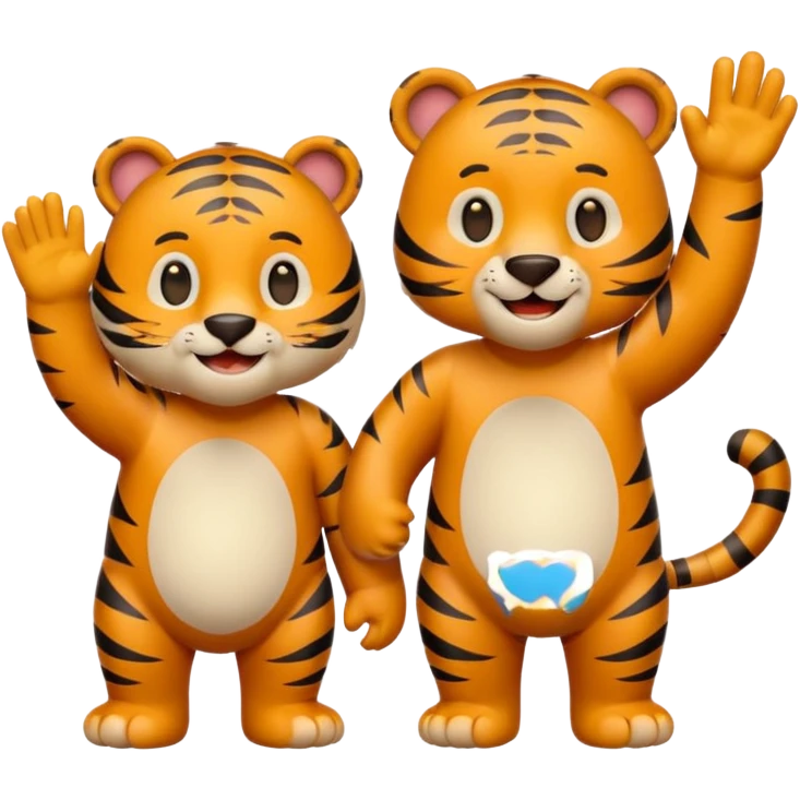 Happy tiger and bear waving emoji