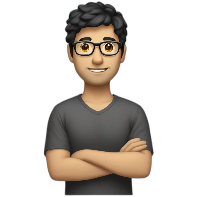 developer with black hair, no beard, glasses and hazel-colored white skin with mackbook emoji