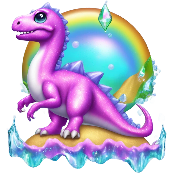 Lisa frank glitter pretty water dinosaur with fins and pearls emoji