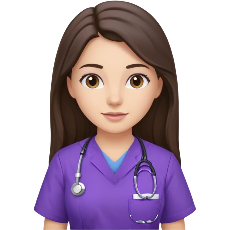 pretty brunette nurse with long hair in purple scrubs emoji